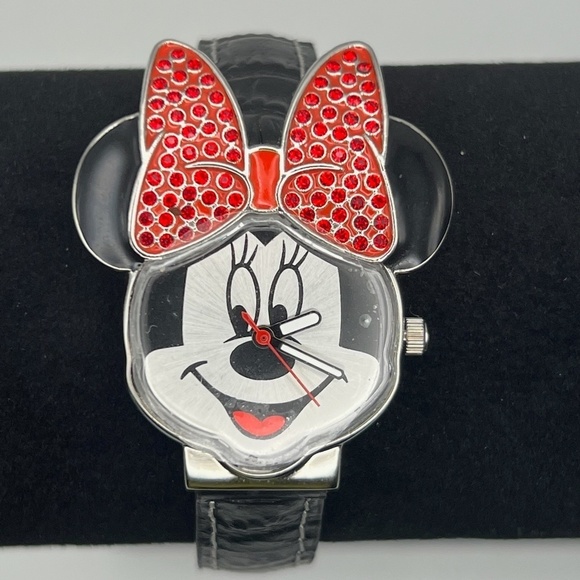 Disney Vintage Happy Minnie Mouse Red Stone Ears Watch Working - Picture 1 of 9